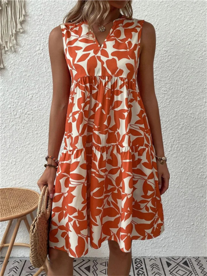 Calia – Sleeveless Leaf-Print Swing Dress