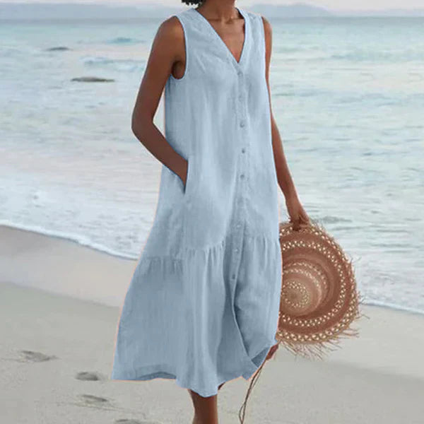 Antonina – Sleeveless Linen Blend Beach Dress
