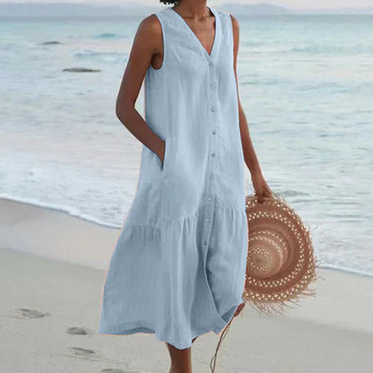 Antonina – Sleeveless Linen Blend Beach Dress
