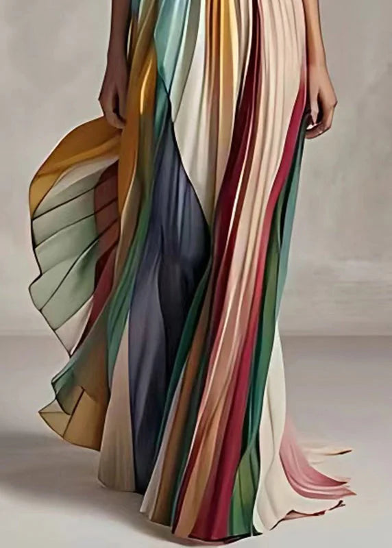 Aina – Strapless Pleated Rainbow Maxi Dress