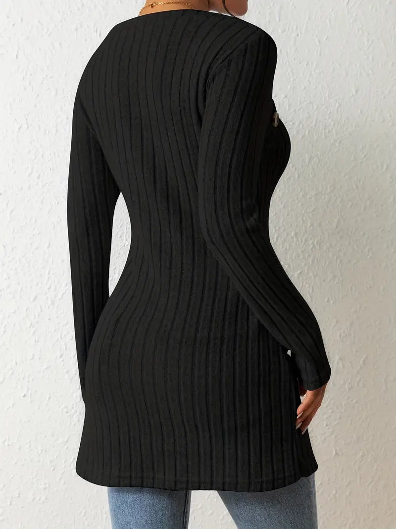 Virellia – AsymKnit Button-Drape Sweater