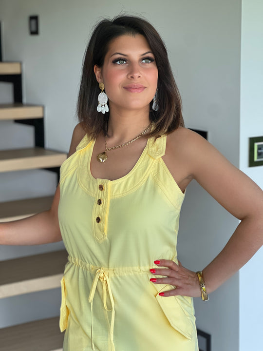 Luminae – Button-Front Summer Yellow Jumpsuit for Women