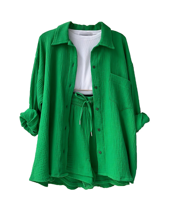 Averra – Textured Lounge Shirt & Shorts Set for Women