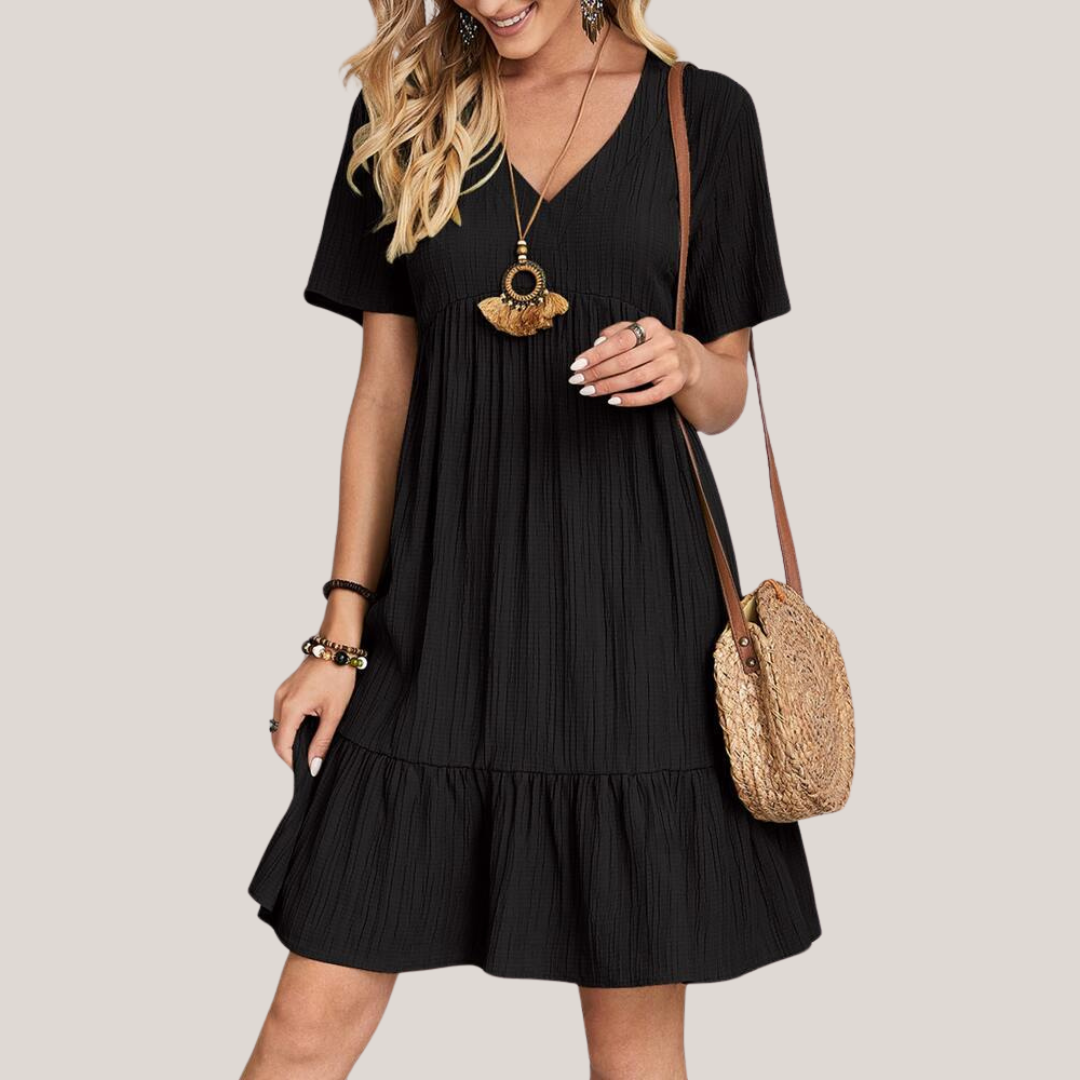 Verilune – Tiered V-Neck Casual Mini Dress for Women