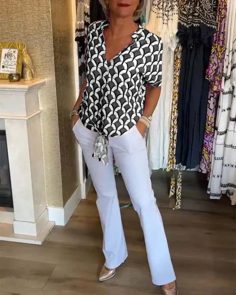 Miretta – GeoChic V-Neck Blouse