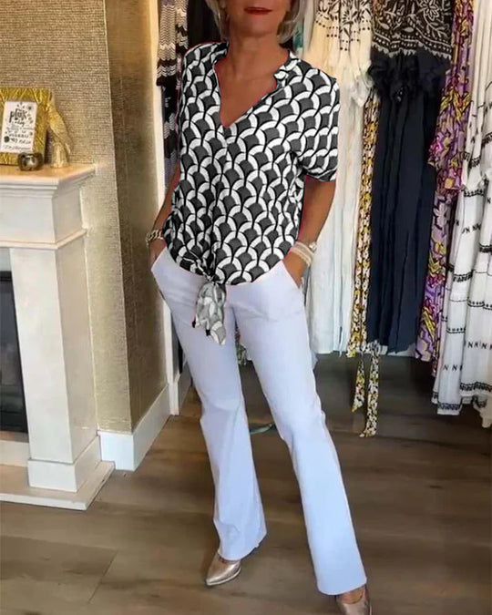 Miretta – GeoChic V-Neck Blouse