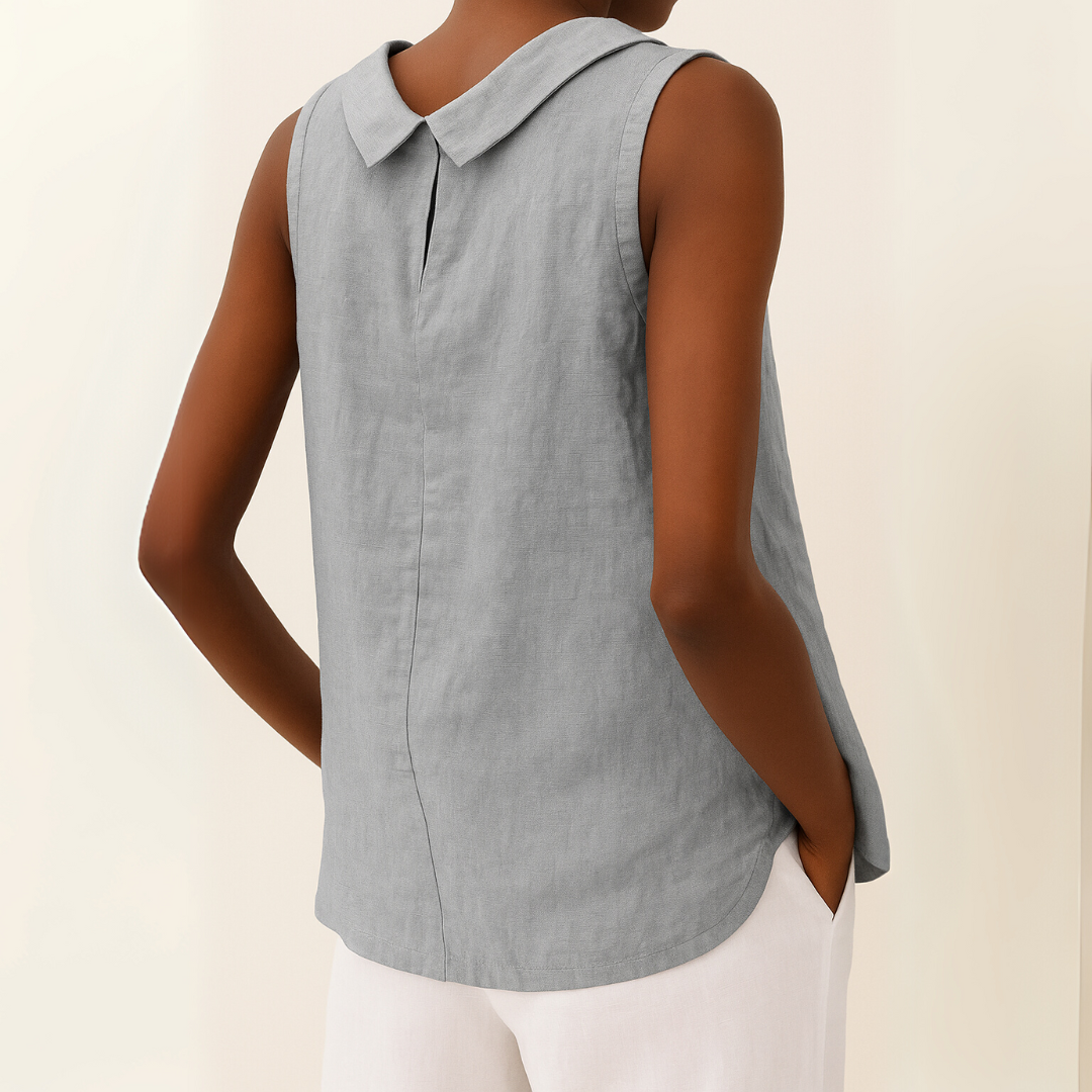 Aureza – Minimalist Draped Collar Linen Blouse