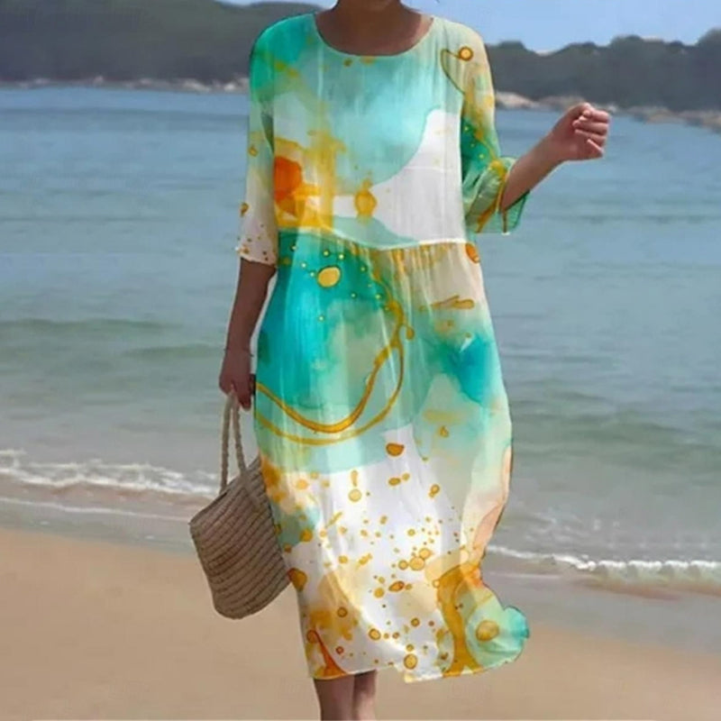Florvienne – Pastel Floral Chiffon Midi Dress for Women