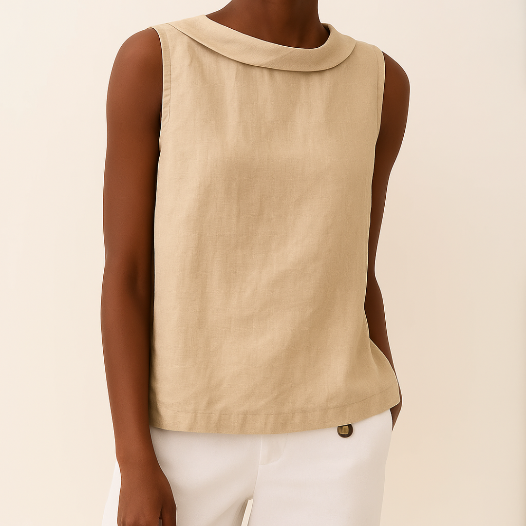 Aureza – Minimalist Draped Collar Linen Blouse