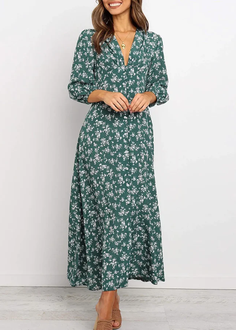 Izzy – Floral Long Sleeve Boho Maxi Dress for Women