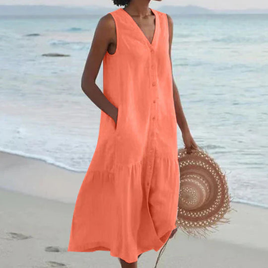 Antonina – Sleeveless Linen Blend Beach Dress