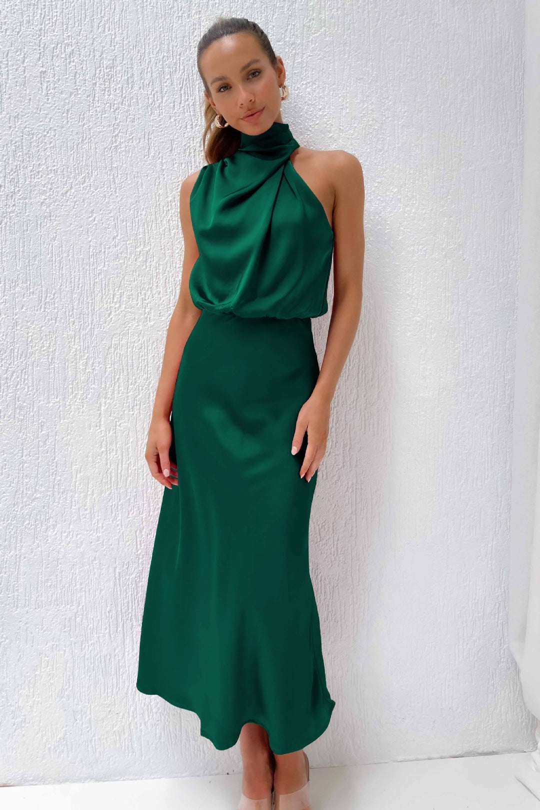 Jolanda – Satin Cowl Neck Midi Dress for Women
