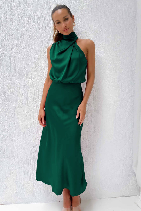 Jolanda – Satin Cowl Neck Midi Dress for Women