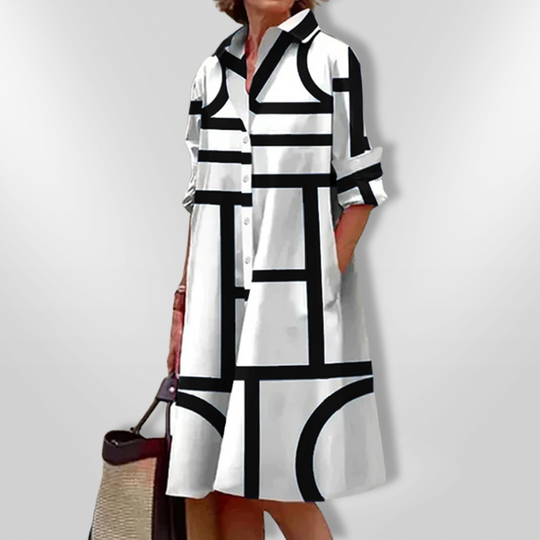 Elisa – Graphic Grid Shirt Dress