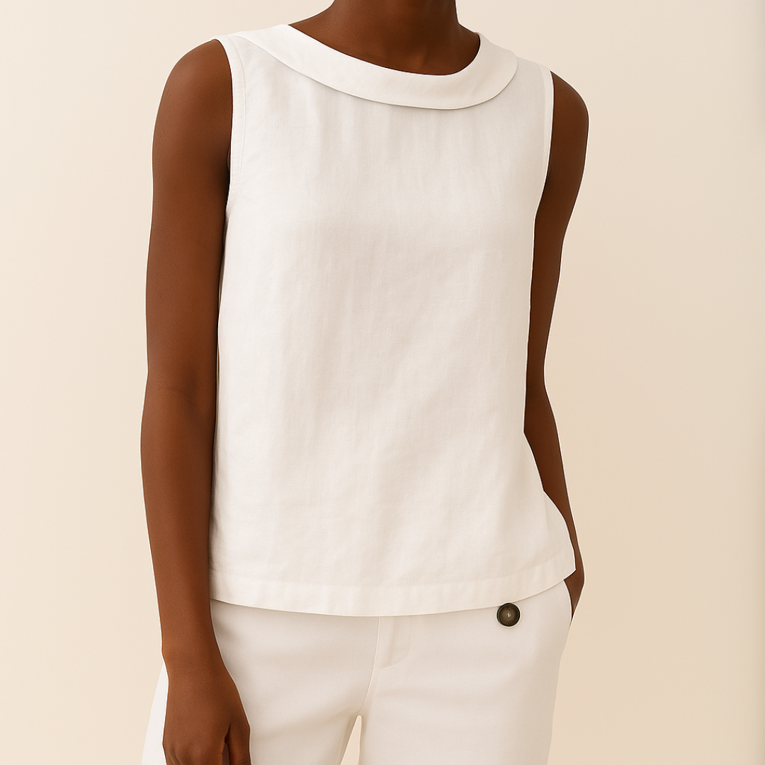 Aureza – Minimalist Draped Collar Linen Blouse