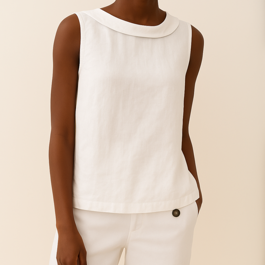 Aureza – Minimalist Draped Collar Linen Blouse