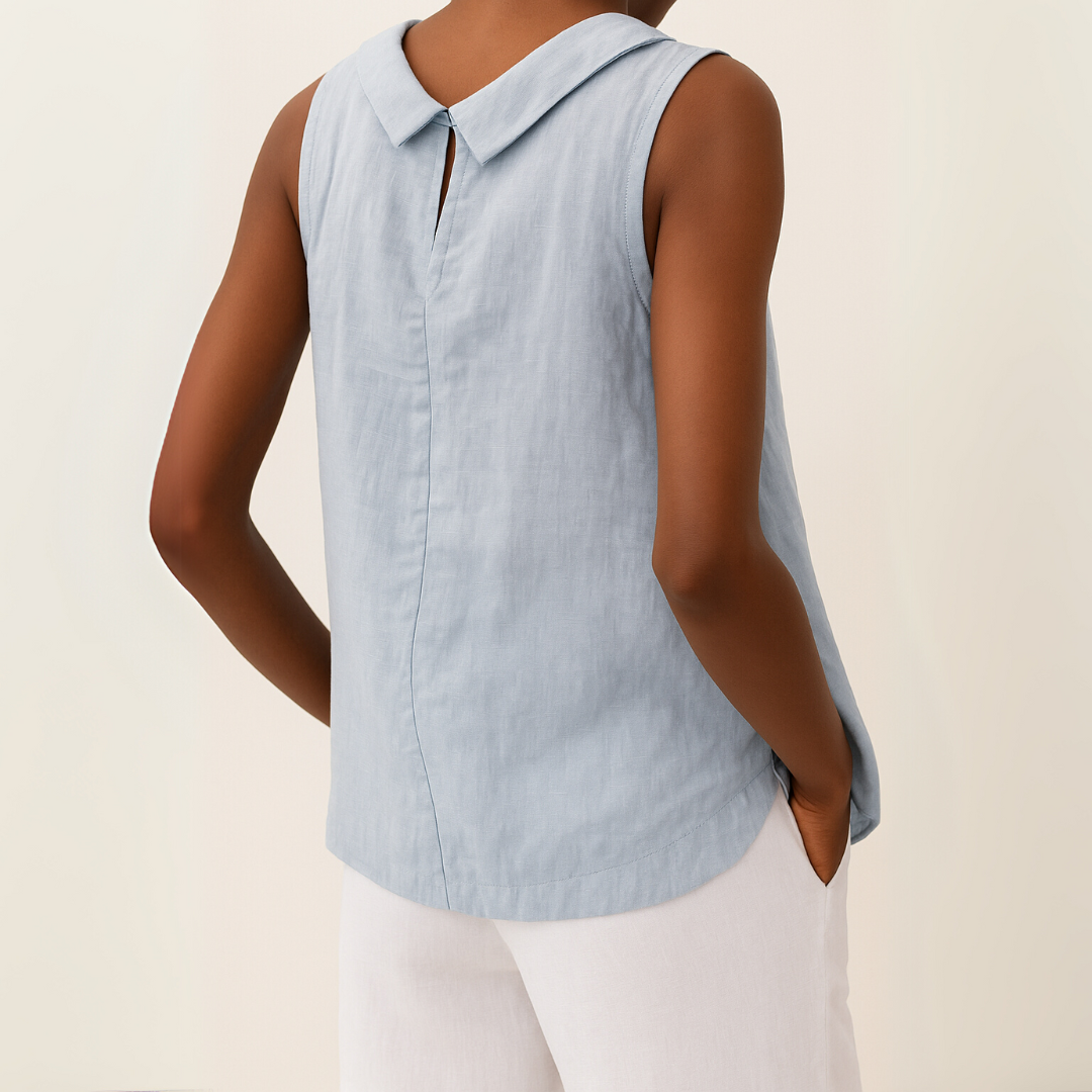 Aureza – Minimalist Draped Collar Linen Blouse