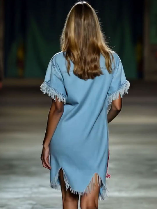 Haisley – Fringe Denim Shirt Dress