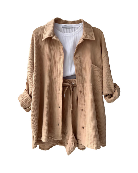 Averra – Textured Lounge Shirt & Shorts Set for Women
