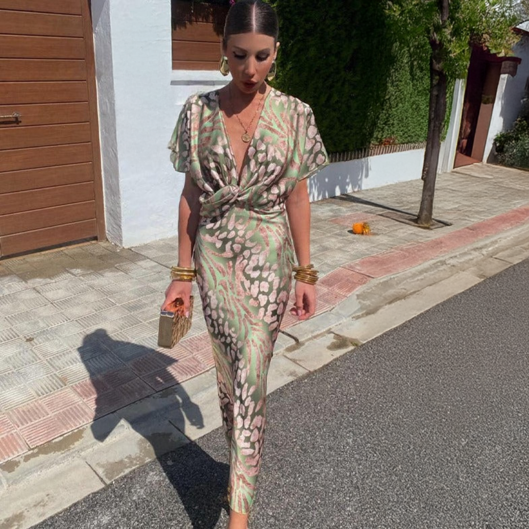 Elisaya – Abstract Wrap Midi Dress for Women