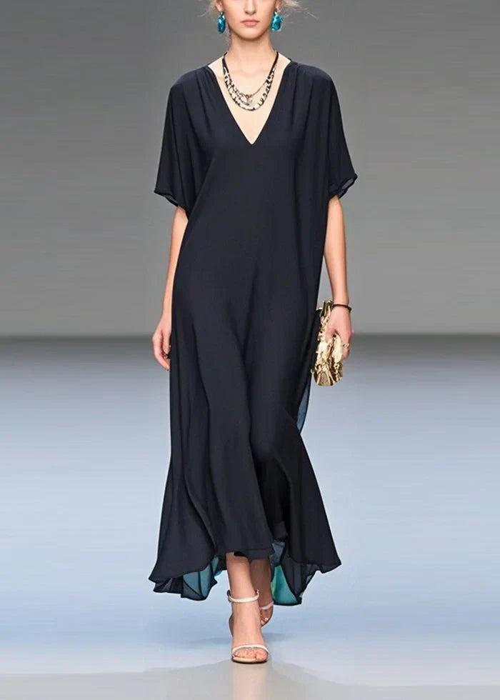 Airi – Deep V Ruffle Hem Midi Dress