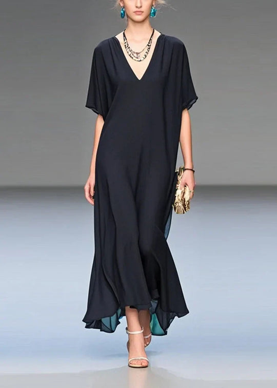 Airi – Deep V Ruffle Hem Midi Dress