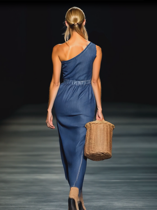 Flynn – One-Shoulder Denim Maxi Dress