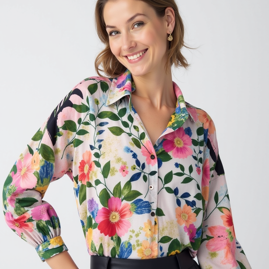 Violae – Artistic Bloom Button-Up Blouse