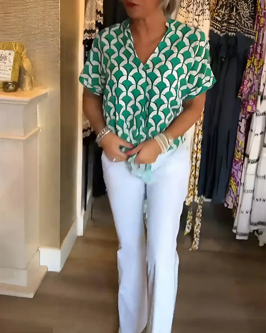 Miretta – GeoChic V-Neck Blouse