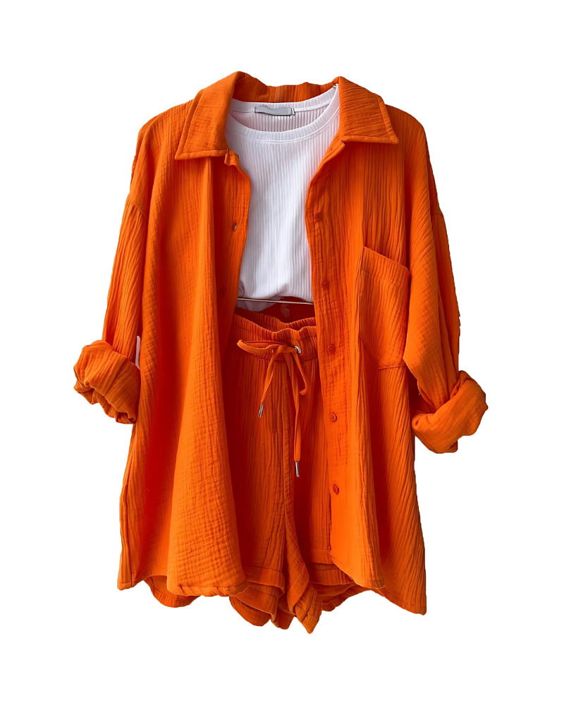 Averra – Textured Lounge Shirt & Shorts Set for Women