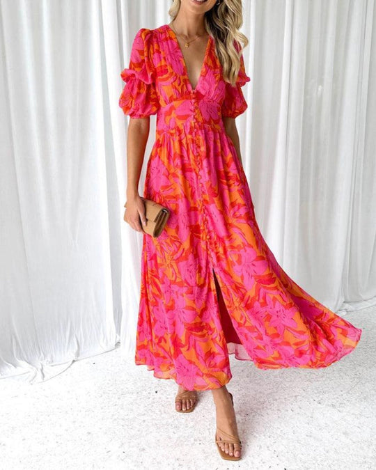 Solivetta – Flutter Sleeve Tropical Maxi Dress for Women