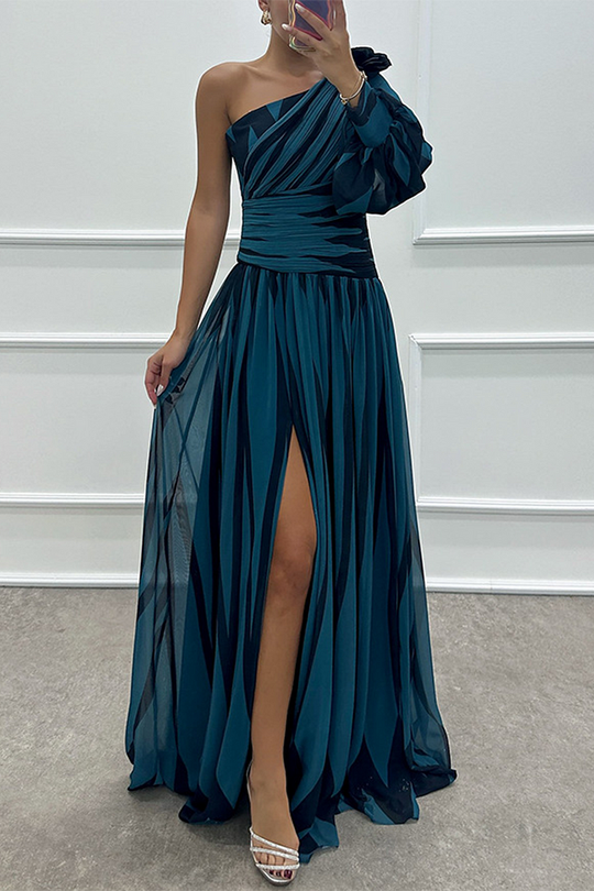 Alli – One-Shoulder Pleated Maxi Gown