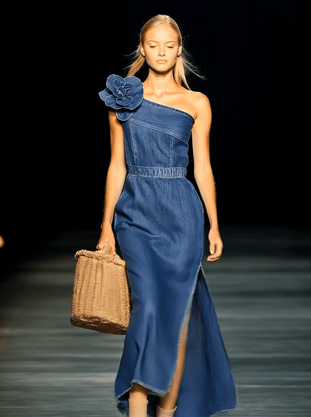Flynn – One-Shoulder Denim Maxi Dress