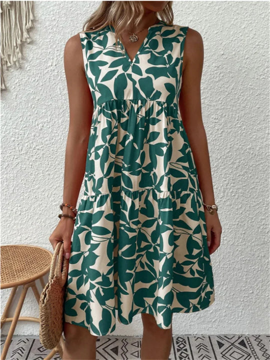 Calia – Sleeveless Leaf-Print Swing Dress