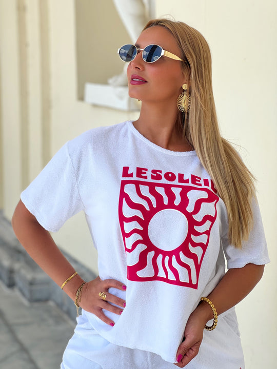 Solmera – Sun Graphic Cotton White Tee for Women
