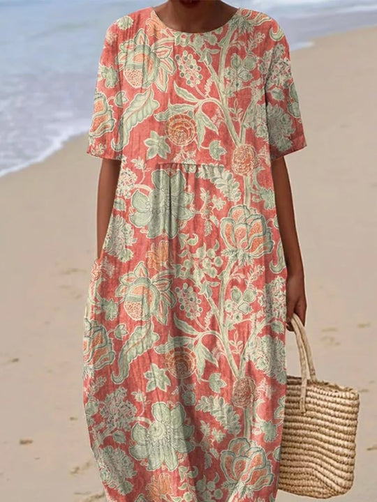 Elina – Floral Breeze Cotton Midi Dress for Women