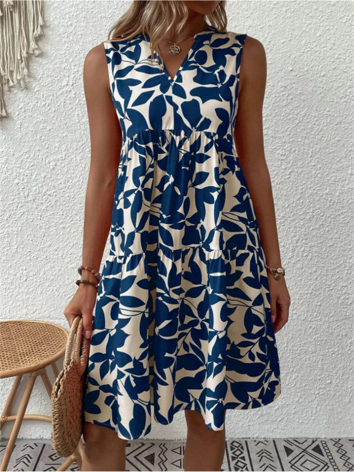 Calia – Sleeveless Leaf-Print Swing Dress