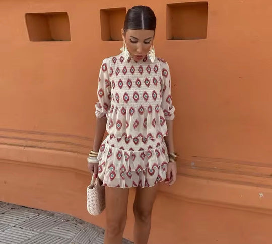 Naelora – Geo-Chic Ruffle Mini Dress for Women