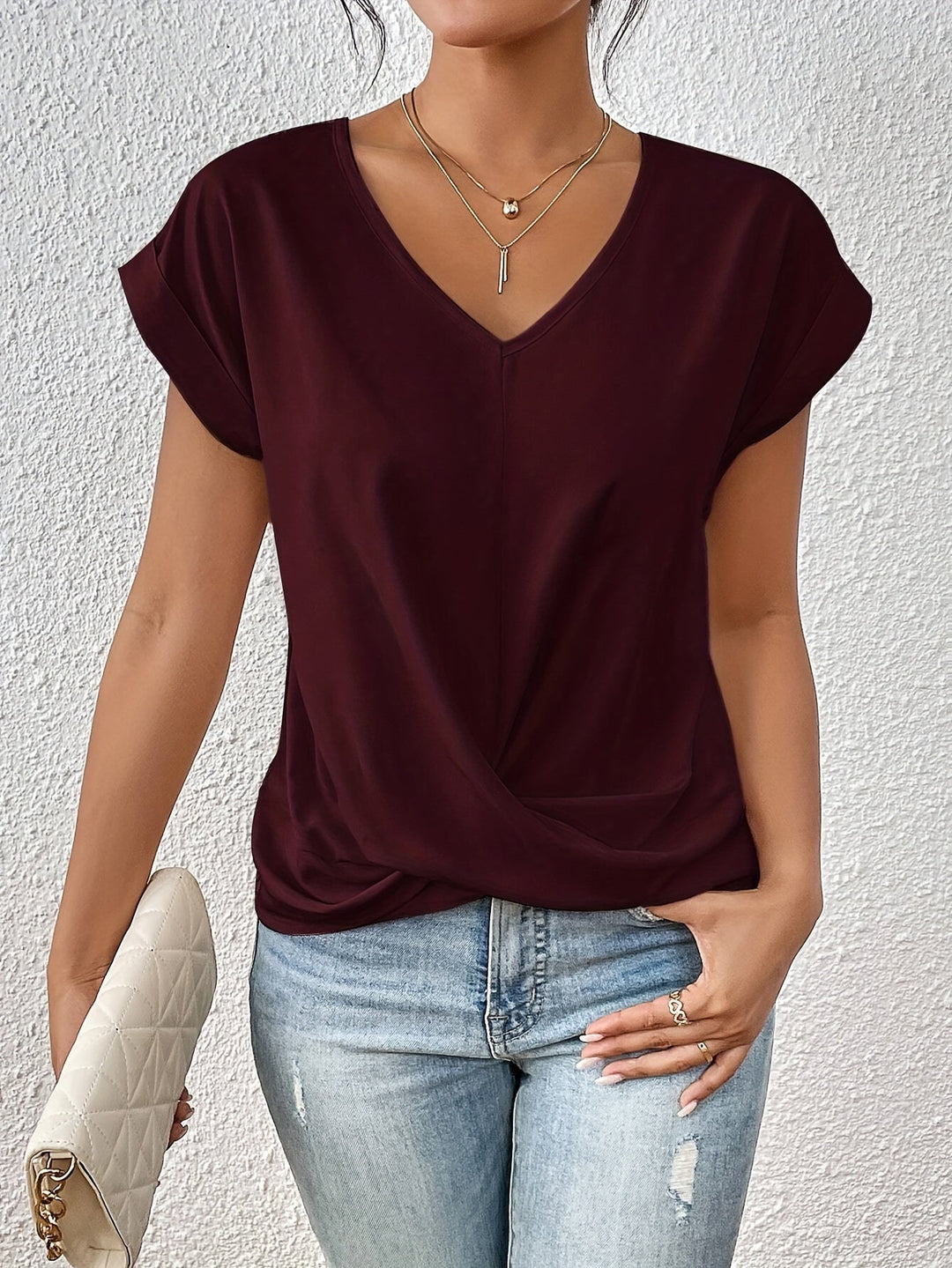 Ember – Soft Drape Twist Tee for Women