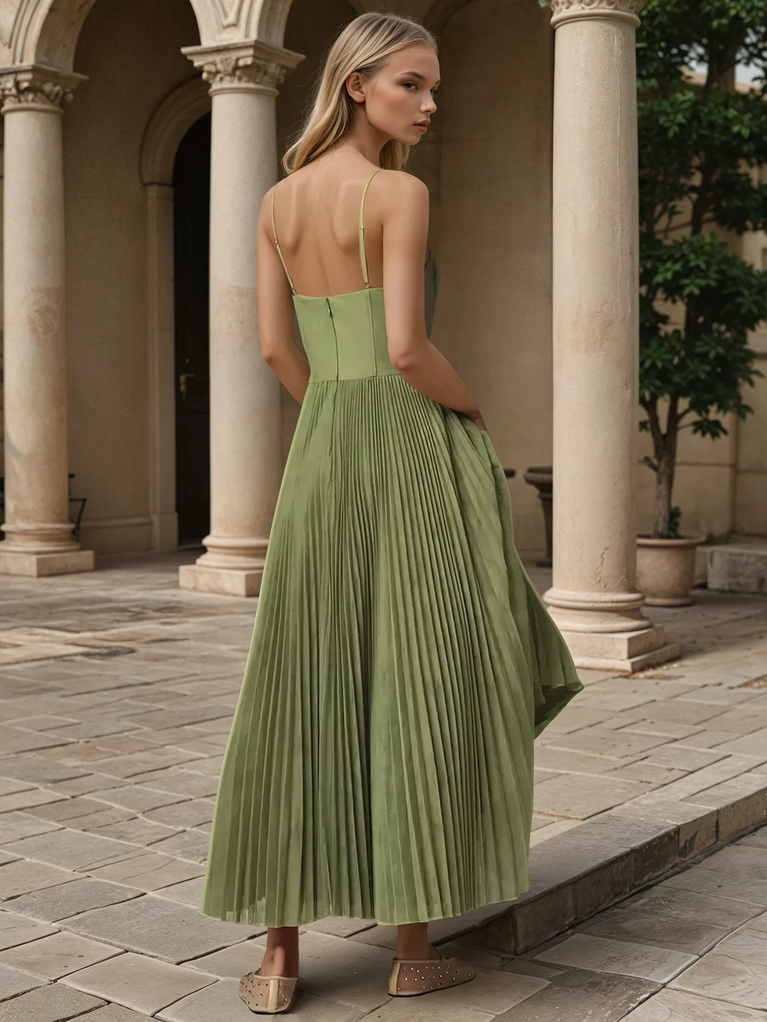 Verelith – Corset-Pleated Midi Dress for Women