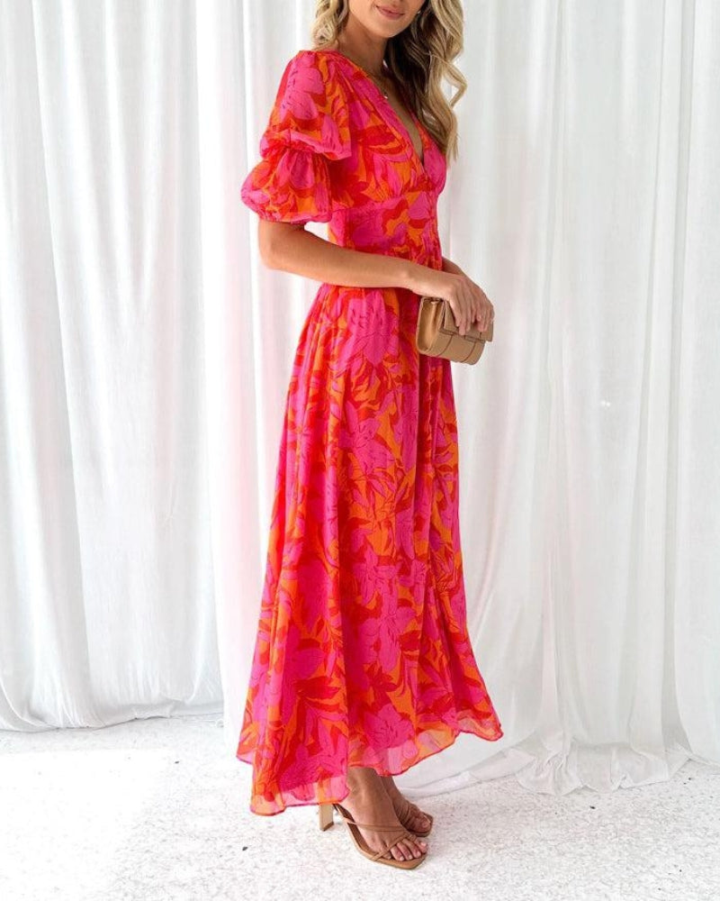 Solivetta – Flutter Sleeve Tropical Maxi Dress for Women