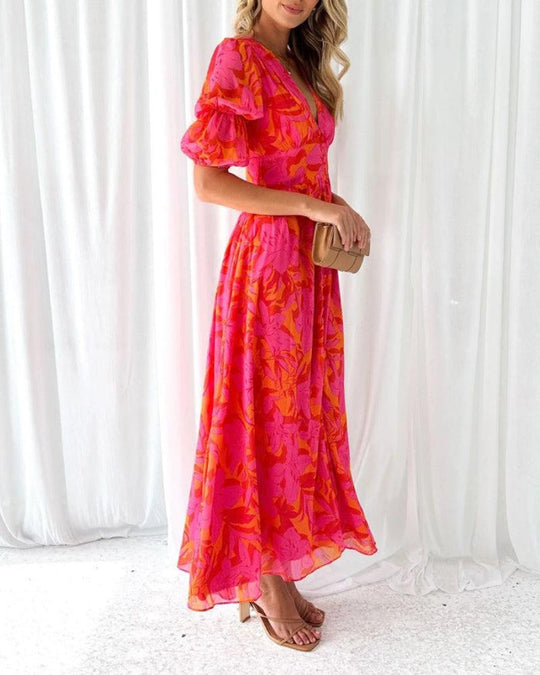 Solivetta – Flutter Sleeve Tropical Maxi Dress for Women