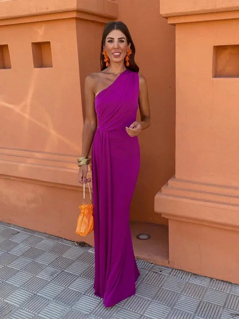 Calyra – One-Shoulder Draped Evening Gown for Women