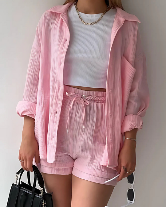 Averra – Textured Lounge Shirt & Shorts Set for Women