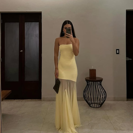 Gisela – Strapless Draped Mesh Gown