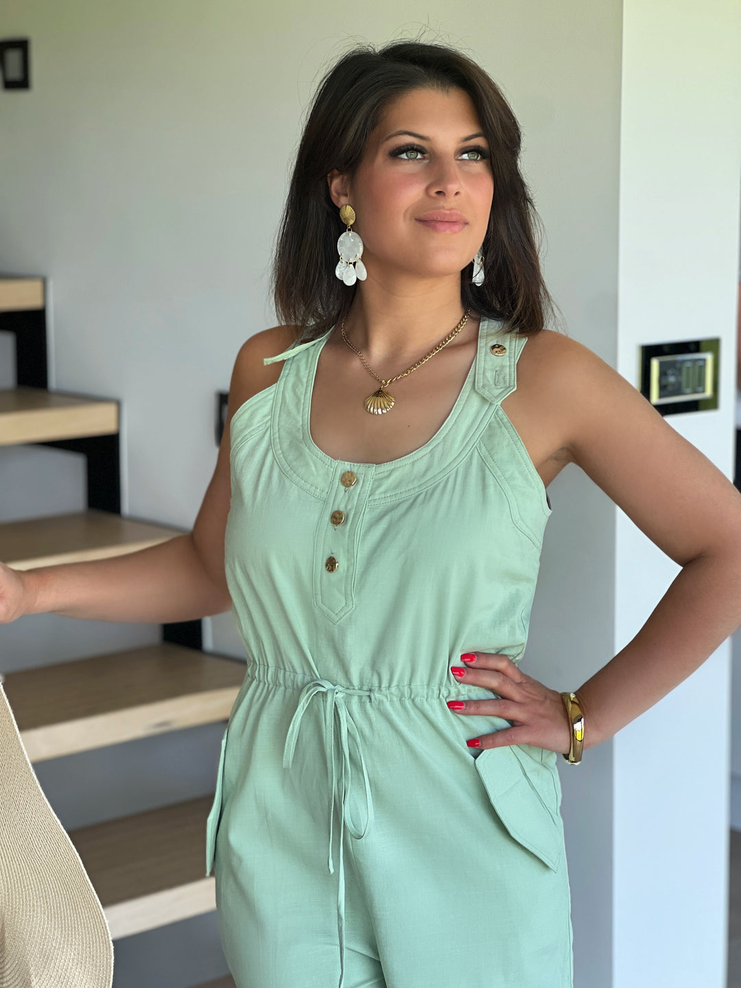 Luminae – Button-Front Summer Yellow Jumpsuit for Women