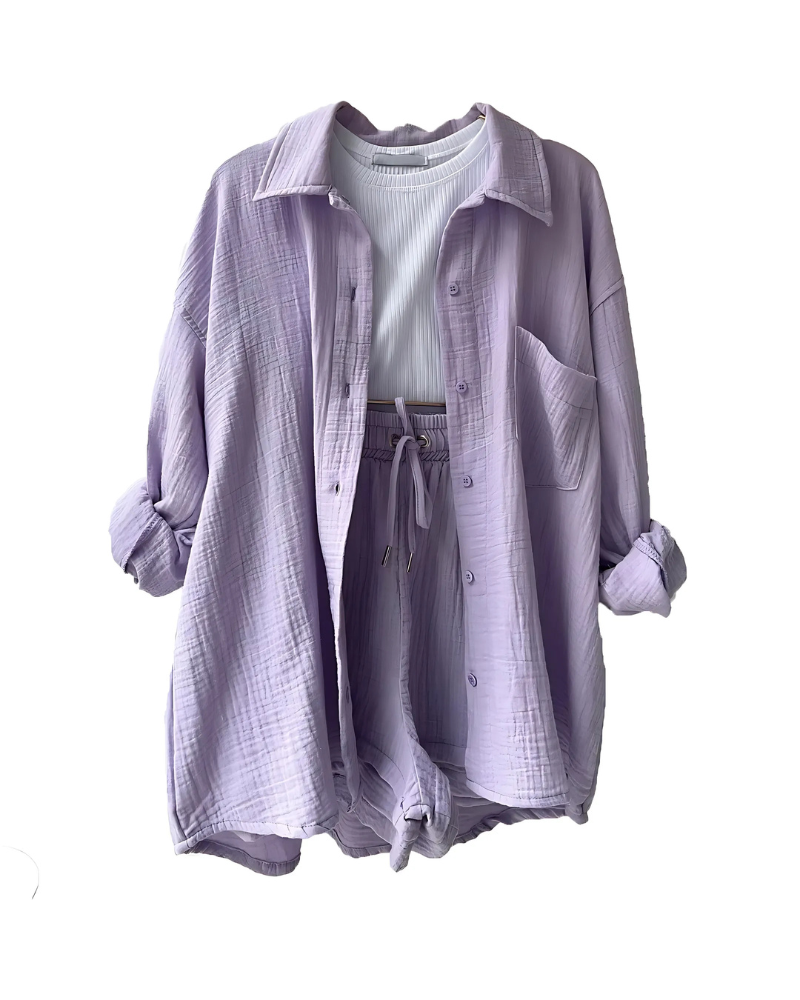 Averra – Textured Lounge Shirt & Shorts Set for Women