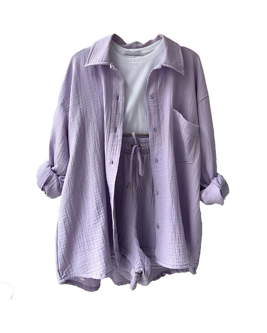 Averra – Textured Lounge Shirt & Shorts Set for Women