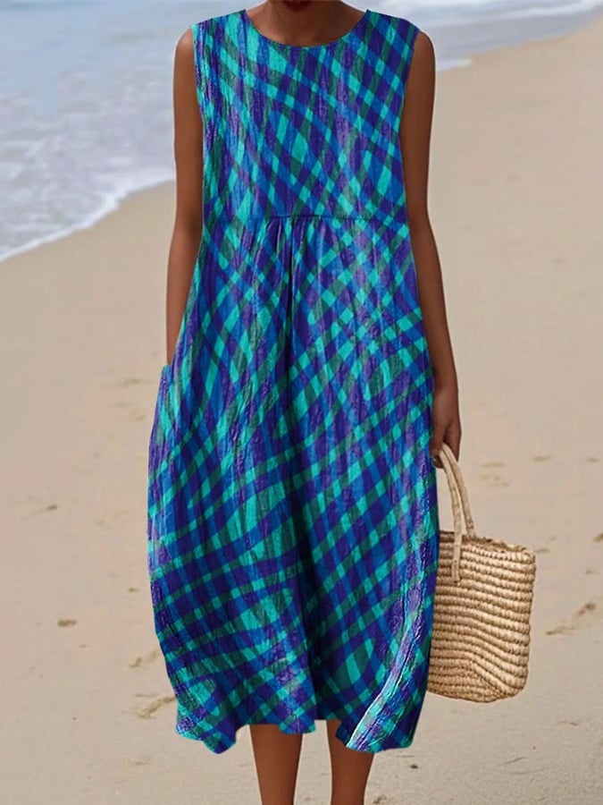 Jarmila – Sleeveless Coastal Check Dress