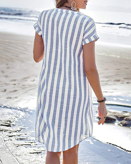 Maribelle – Coastal Stripe Short Sleeve Tunic Dress for Women